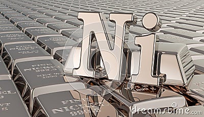 Nickel ingots background with Ni symbol. 3D rendering Stock Photo
