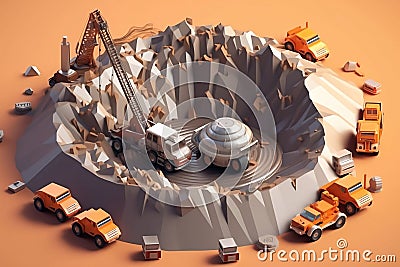 nickel metal mining with 3d low poly isometric illustration, generative AI Cartoon Illustration