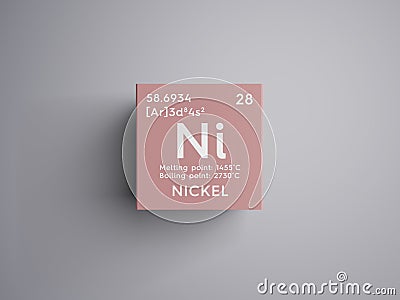 Nickel. Transition metals. Chemical Element of Mendeleev\'s Periodic Table.. 3D illustration Cartoon Illustration