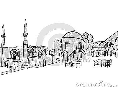 Nicosia, Cyprus famous Travel Sketch Vector Illustration