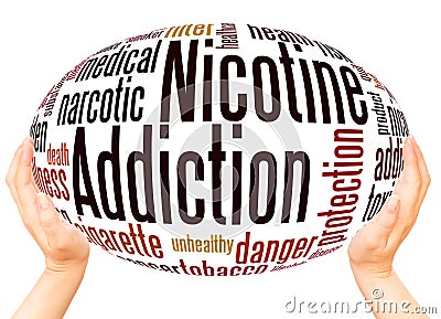 Nicotine addiction word cloud hand sphere concept Stock Photo
