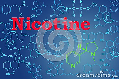 Nicotine. Chemical formula, molecular structure. 3D rendering Stock Photo