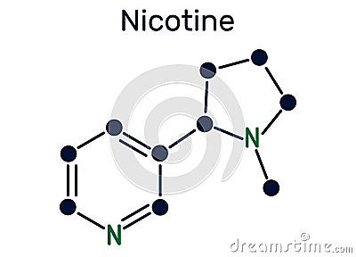 Nicotine molecule, is alkaloid , found in the nightshade family of plants. Structural chemical formula Cartoon Illustration