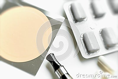 Nicotine patch, chewin gum and ecigarette used for smoking cessation Stock Photo