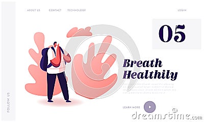 Nicotine and Tobacco Addiction Social Health Problem Website Landing Page. Young Hipster Male Character Smoking Vector Illustration