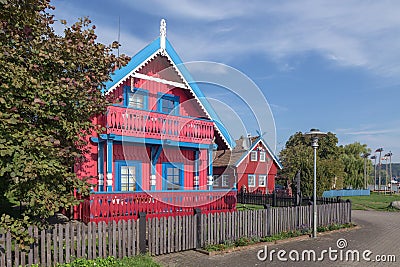 Nida, Neringa AUGUST 19, 2023. Lithuania. Colorful traditional baltic houses in Nida Editorial Stock Photo