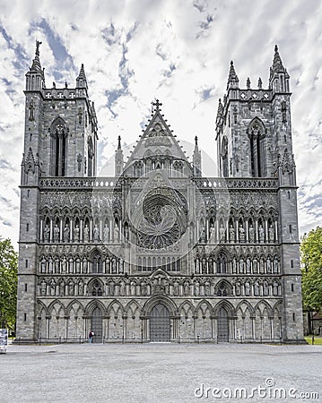 Nidaros cathedral decorated facade, Trondheim, Norway Stock Photo