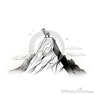 Nidog: A Creative Black And White Illustration Of A Wolf On A Volcano Cartoon Illustration