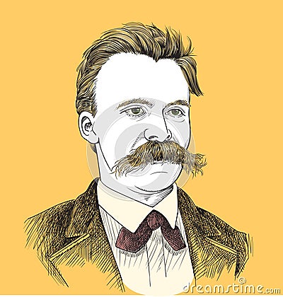 Nietzsche portrait in line art illustration. Editable layers. Vector Illustration