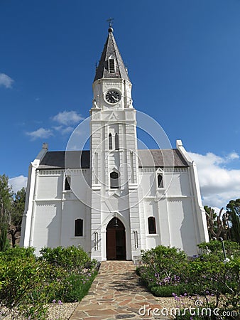The Nieu-Bethesda Church main entrance from the front Stock Photo