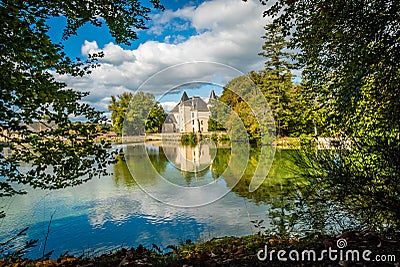 Nieul castle and lake Stock Photo