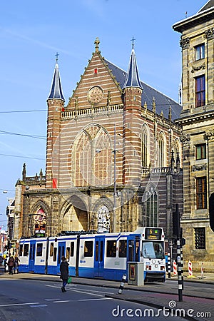 Amsterdam, the Netherlands, cityscape, Church Nieuwe Kerk. Editorial Stock Photo