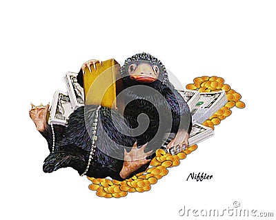Niffler, illustration a Niffler & money. Image on transparent backdrop. Stock Photo