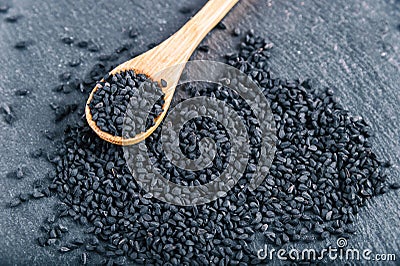 Black Cumin seeds kalonji Stock Photo