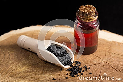 Nigella sativa oil Stock Photo