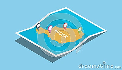 Niger africa explore maps with isometric style and pin location tag on top Cartoon Illustration