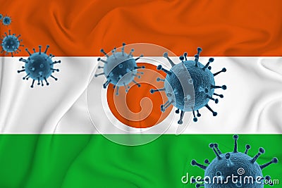 Niger flag. Blue viral cells, pandemic influenza virus epidemic infection, coronavirus, infection concept. 3d-rendering Stock Photo