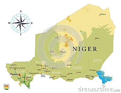 Niger highly detailed physical map Vector Illustration