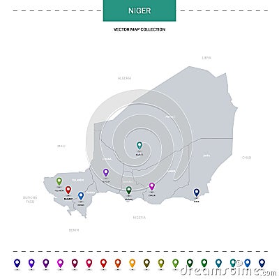 Niger map with location pointer marks. Vector Illustration
