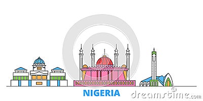 Nigeria line cityscape, flat vector. Travel city landmark, oultine illustration, line world icons Vector Illustration