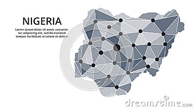 Nigeria communication network map. Vector image of a low poly global map with city lights. Map in the form of triangles and dots Vector Illustration