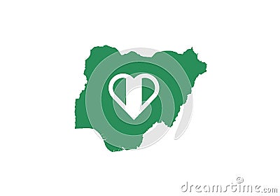 Nigeria outline map country shape national borders state symbol heart love Vector Illustration