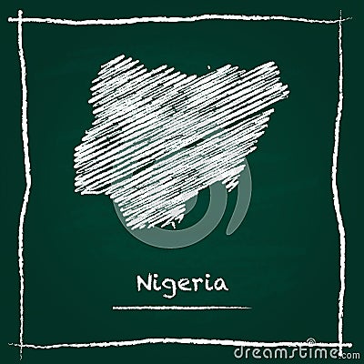 Nigeria outline vector map hand drawn with chalk. Vector Illustration