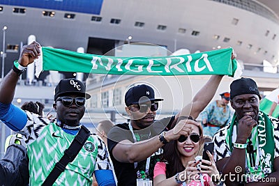 Nigerian football fans in Saint Petersburg, Russia during FIFA World Cup 2018 Editorial Stock Photo
