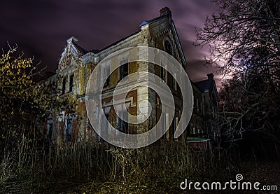 Night at abandoned mansion of baron Karl von Meck Stock Photo