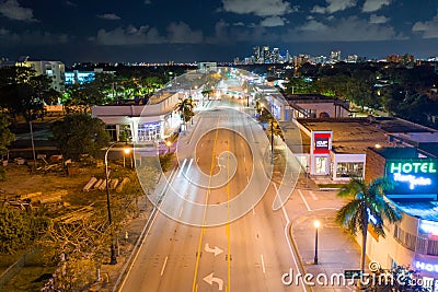 Night aerial photo Biscayne Boulevard at 65th Street Editorial Stock Photo