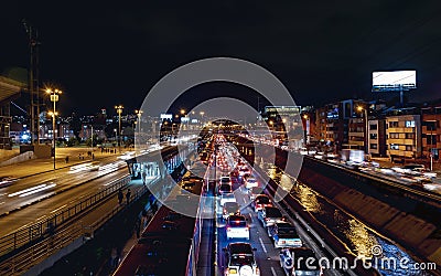 Night aerial photo of NQS Avenue Bogota A Stock Photo