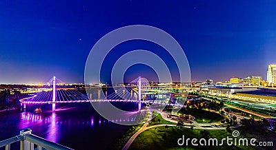 Night aerial scene of Bob Kerrey bridge Omaha Nebraska USA Stock Photo