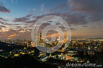 Night aerial view of the Taipei 101 and cityscape from Xiangshan Editorial Stock Photo
