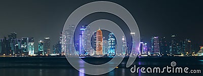 Night Al Dafna - seaside district of the Qatari capital Doha located on the Persian Gulf Stock Photo