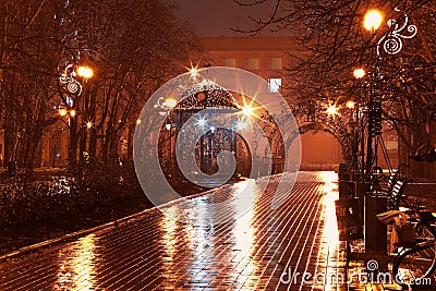 Night alley in the city park Stock Photo