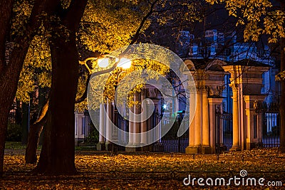 Night view of Nikolsky garden and St. Nicholas Naval Cathedral Stock Photo