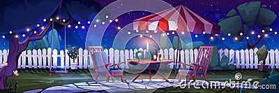 Night backyard with romantic party for two Vector Illustration