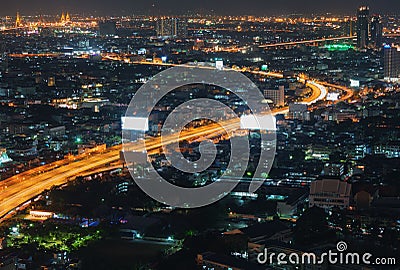 Night Bangkok bird`s-eye view. Night street skyline Editorial Stock Photo