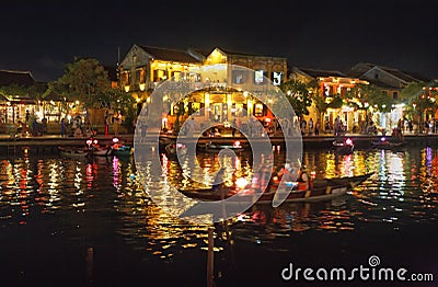 Night Boat Ride at Ancient Town of Hoi An, Vietnam Stock Photo