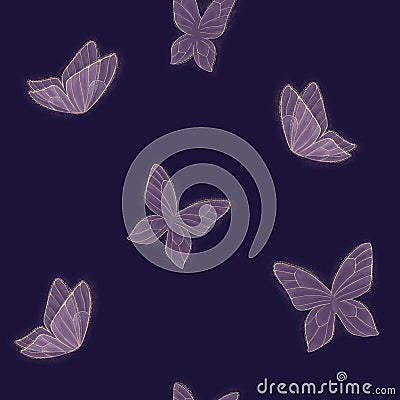 Night butterfly seamless pattern Cartoon Illustration