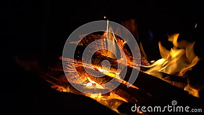 Night campfire, beautiful play of fire and an abundance of different colors Stock Photo