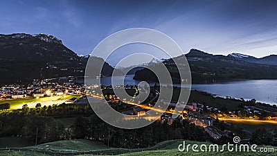 Night. Canton Schwyz, Brunnen town. Editorial Stock Photo