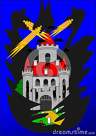 Night castle and dragon Vector Illustration