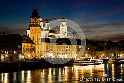 Night in center of Passau city. Bavaria, Germany. Editorial Stock Photo
