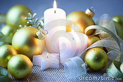 Night Christmas Decorations with candles - horizontal Stock Photo