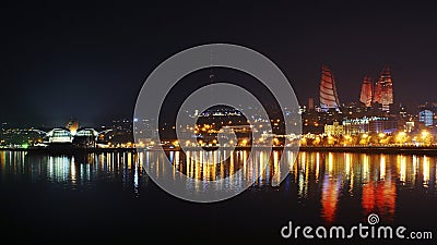 Night in the city of Baku with Flame towers Stock Photo