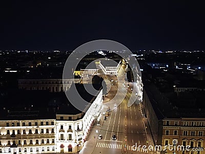 Night city from a bird`s-eye view. Night Petersburg. Russia. St. Petersburg panorama. Stock Photo