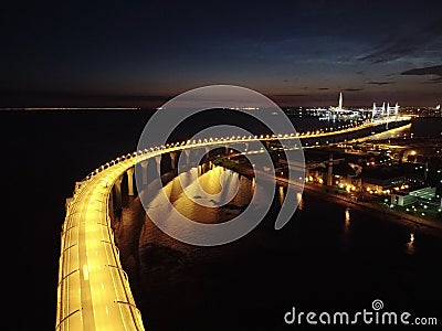 Night city from a bird`s-eye view. Night Petersburg. Russia. St. Petersburg panorama. Stock Photo