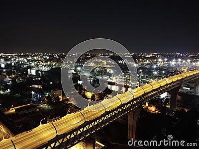 Night city from a bird`s-eye view. Night Petersburg. Russia. St. Petersburg panorama. Stock Photo