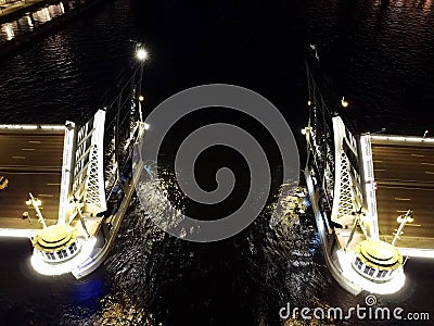 Night city from a bird`s-eye view. Night Petersburg. Russia. St. Petersburg panorama. Stock Photo